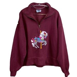 Vtg Lee Heavyweight Embroidered Horse Carousel Sweatshirt Burgundy Size Large